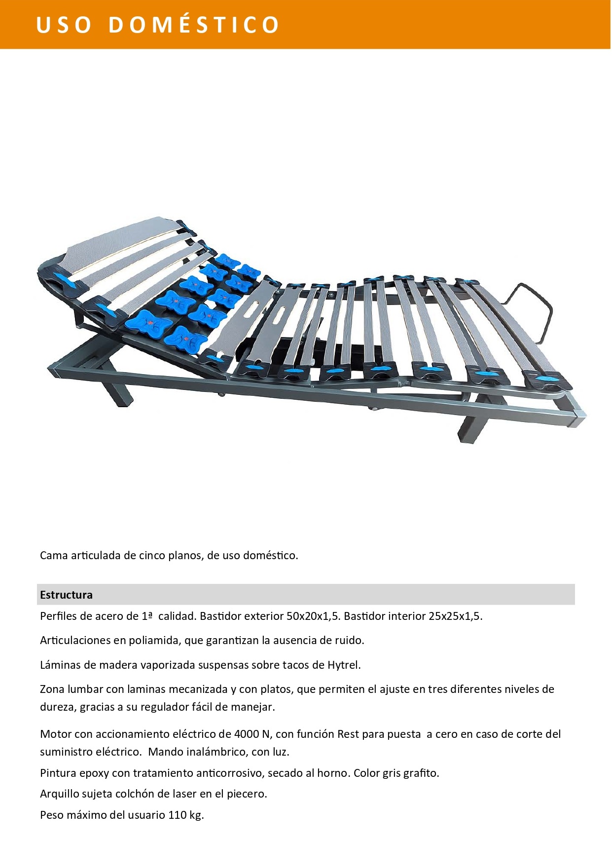 10401- 06 OS Cama articulada de 5 planos. Uso domestico