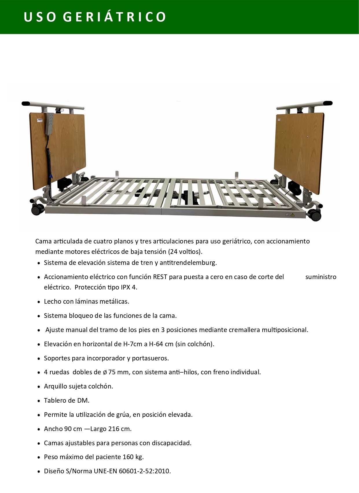 10401-16 COT Cama articulada de cuatro planos y tres articulaciones 